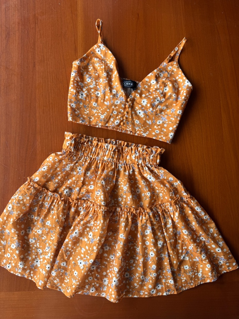 Cider Floral Two-Piece Set in Mustard Yellow & White